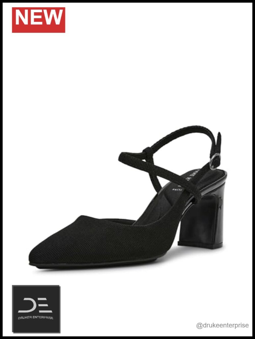 Faux Leather Slingback Pump Block Heel Ankle Buckle Dress Shoe